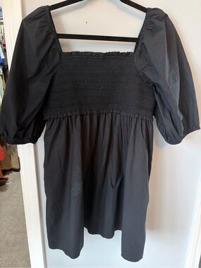 American Eagle Outfitters Black Smocked Square-Neck Top